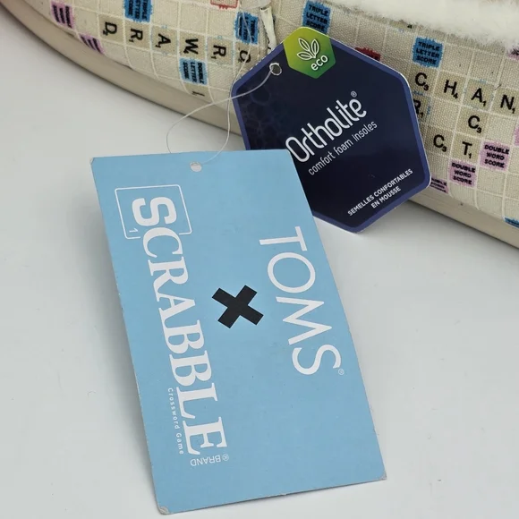 NWT TOMS Scrabble Gameboard Print Faux Fur Lined Alpargata Slip-ons, Women's 12 - Picture 10 of 16